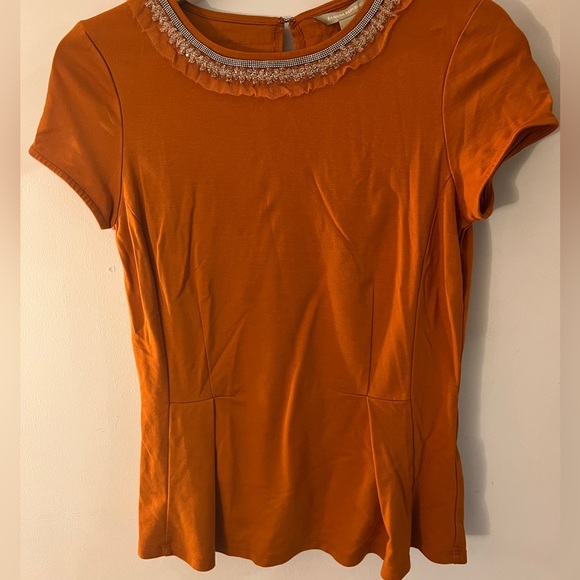 Banana Republic Orange Short Sleeve Top Bejeweled Collar 4 - Picture 1 of 8